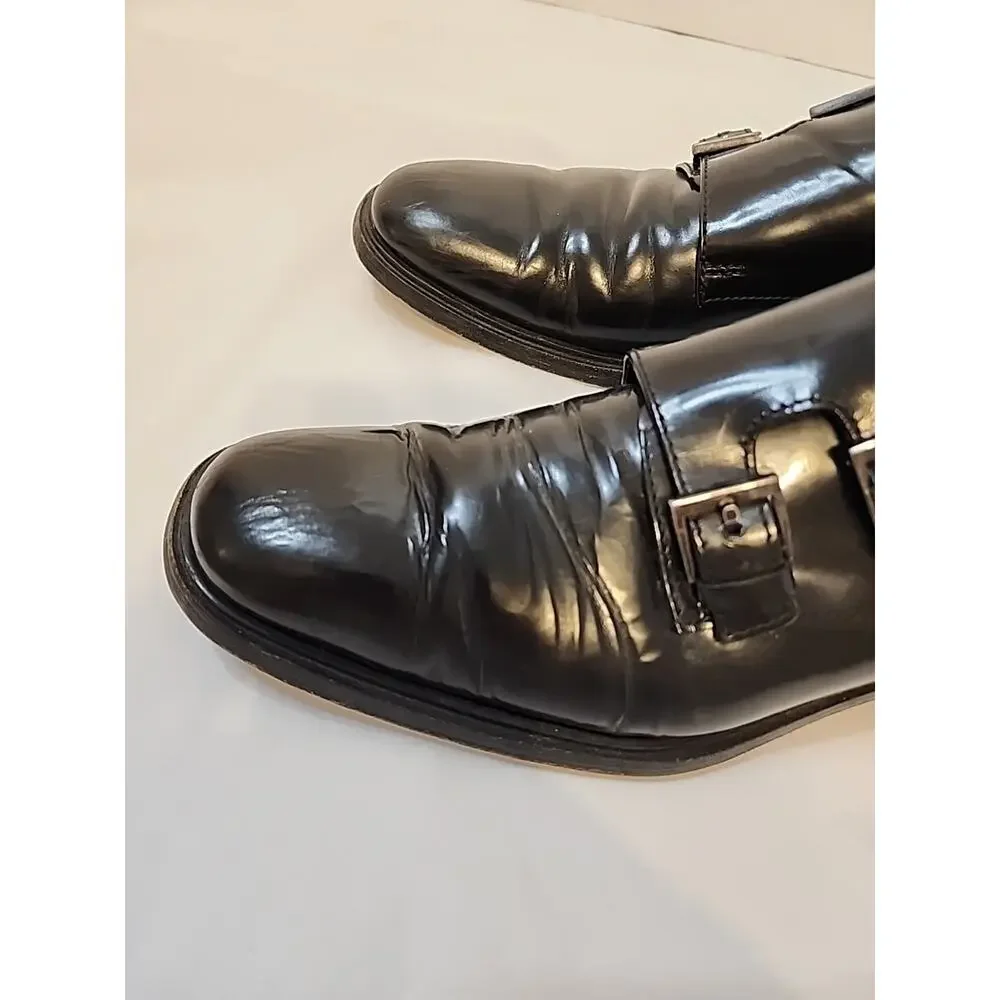 GUCCI Men’s Black Leather Double Monkstrap Oxfords Shoes Size 8.5 E Wide
